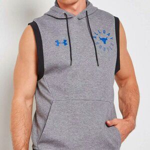 Under Armour Mens UA Project Rock Double Knit Sleeveless Hoodie 1345579 Gray NWT